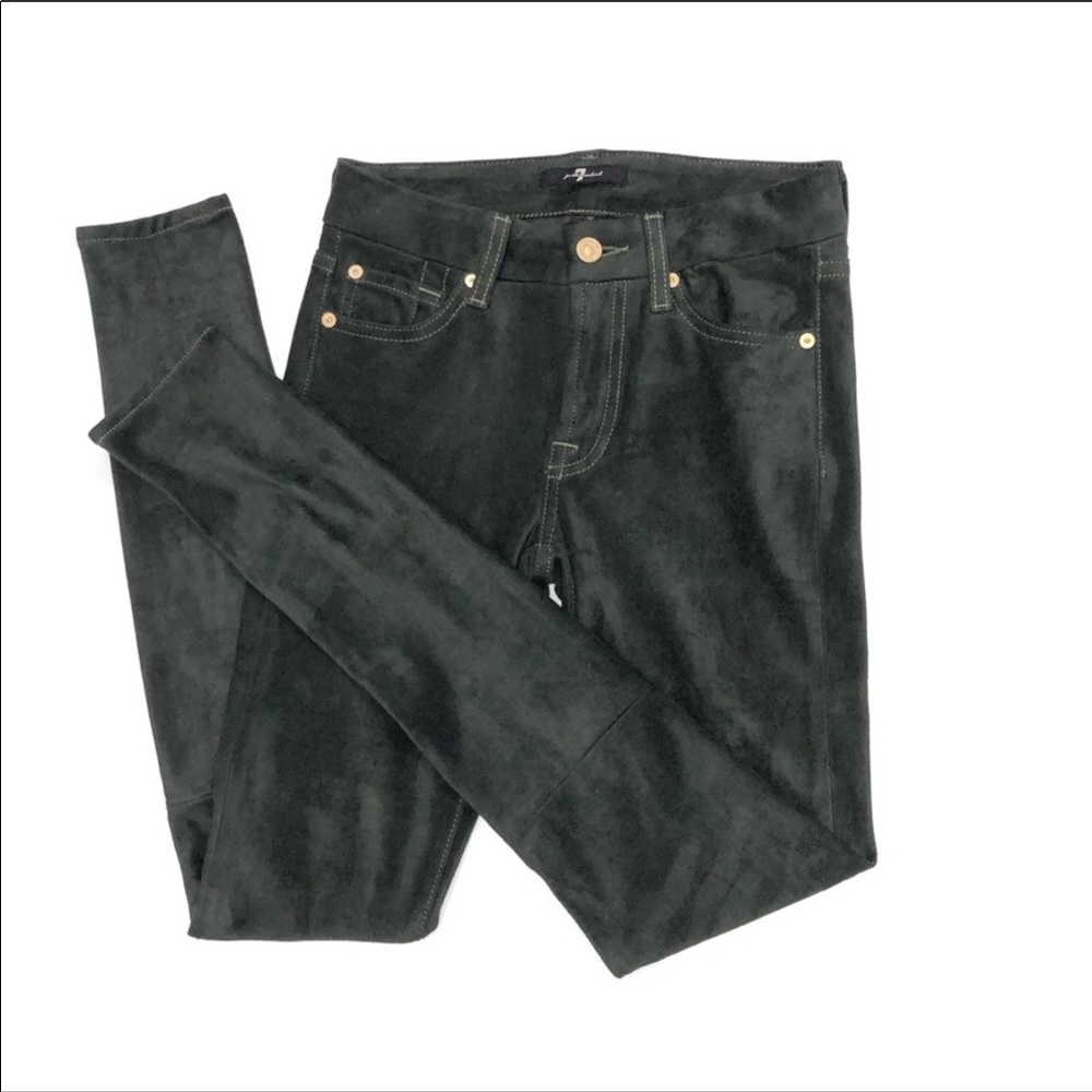 7 FAM Skinny Sueded Jeans in Olive Juniper Green - Picture 4 of 8